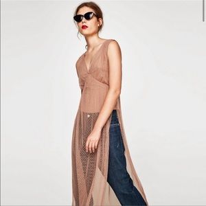 Zara Nude Bodysuit w/Mesh Overlay- Sz Small - NWT